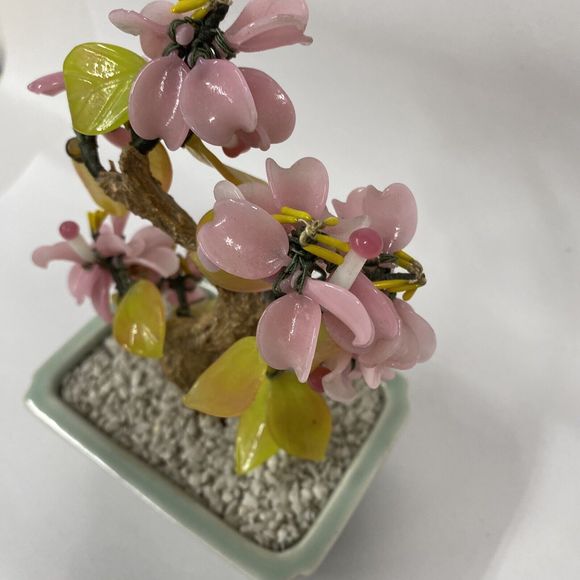 Vtg Glass Bonsai Tree Pink Flowers Artificial Plant Oriental Home Decor - Picture 10 of 11